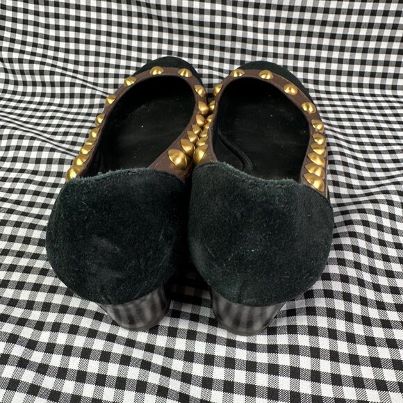 Tory Burch Studded Suede Wedge Heel Suede Black Gold Studs Women's Size 7 - Picture 3 of 5